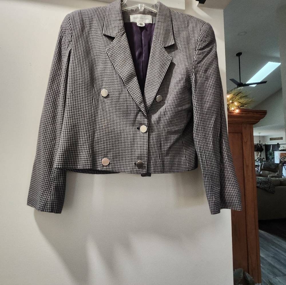 Jones New York Black and White Checkered Blazer